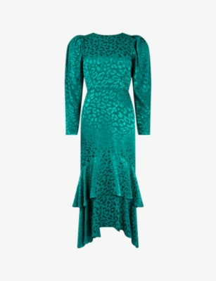 Ro&zo Womens Angelina Animal-jacquard Flute-hem Woven Midi Dress Teal