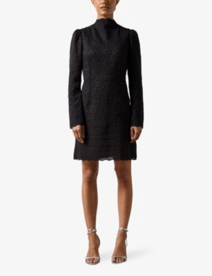 RO&ZO: Scallop-hem high-neck lace mini dress