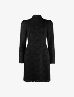 Ro&zo Womens Scallop-hem High-neck Lace Mini Dress Black In Black