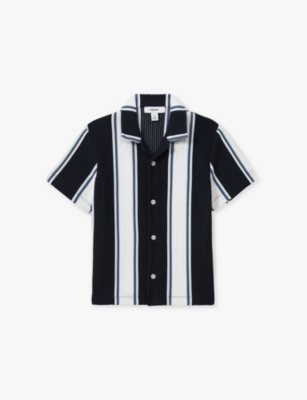 Reiss Kids' Navy Off White Airforce Alton Stripe Ribbed Shirt 4-12 Y