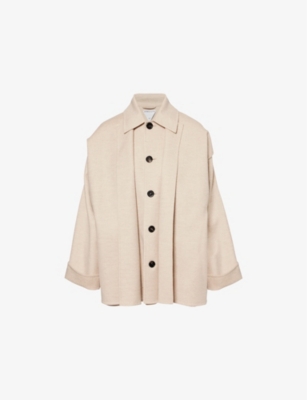 Bottega Veneta Womens Beige Melange Double-faced Button-front Wool And Cashmere-blend Coat