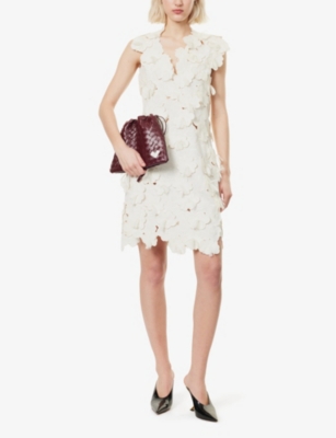 Bottega Veneta Womens  Flower-embroidered Sleeveless Silk-blend Mini Dress In Chalk