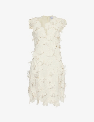 Bottega Veneta Womens  Flower-embroidered Sleeveless Silk-blend Mini Dress In Chalk