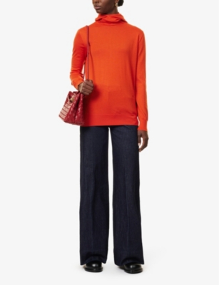 Bottega Veneta Womens  Brand-embroidery High-neck Cashmere Hoody In Poppy