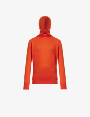 Bottega Veneta Womens  Brand-embroidery High-neck Cashmere Hoody In Poppy