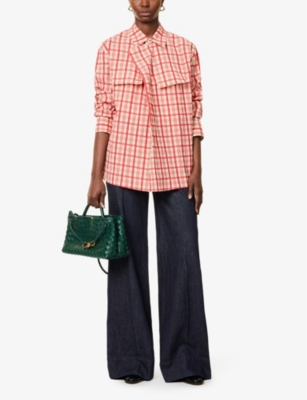 Bottega Veneta Womens Moon Red Relaxed-fit Check-pattern Cotton Shirt In Moon Red