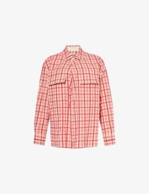 Bottega Veneta Womens Moon Red Relaxed-fit Check-pattern Cotton Shirt In Moon Red