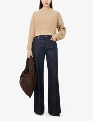 Bottega Veneta Womens  Crop Round-neck Wool And Cashmere-blend Jumper In Desert