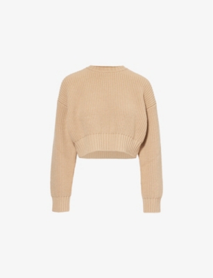 Bottega Veneta Womens  Crop Round-neck Wool And Cashmere-blend Jumper In Desert
