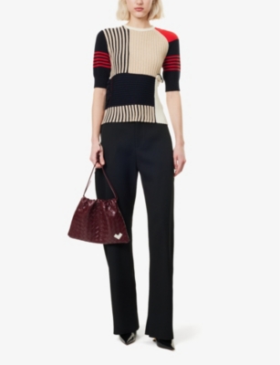 BOTTEGA VENETA WOMENS BOTTEGA VENETA PATCHWORK SHORT-SLEEVE RIBBED COTTON TOP