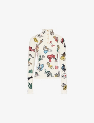 Bottega Veneta Womens Ecru Multicolor Graphic-print High-neck Knitted Top In Ecru Multicolor