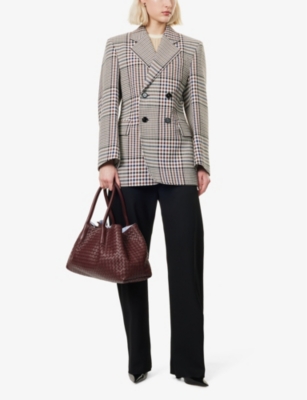 BOTTEGA VENETA WOMENS BOTTEGA VENETA STRUCTURED CHECK-PATTERN COTTON-BLEND JACKET