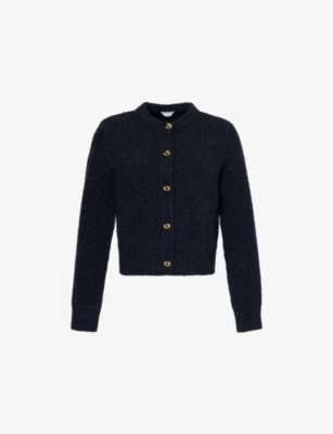 Bottega Veneta Knot Boucle-knit Wool Cardigan In Navy