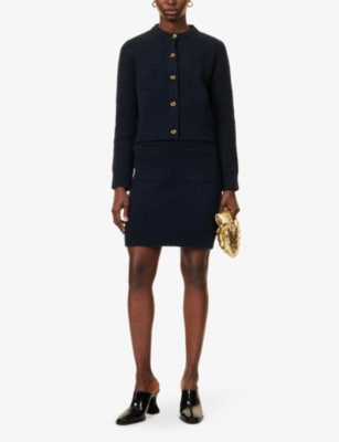 Bottega Veneta Mini Skirt In Cotton Blend With Front Pockets In Navy
