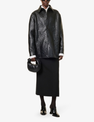 BOTTEGA VENETA: Intrecciato curved-hem leather shirt