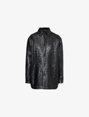 BOTTEGA VENETA: Intrecciato curved-hem leather shirt