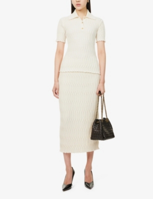 Bottega Veneta Ribbed Wool Midi Skirt In String