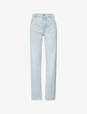 Bottega Veneta Womens Light Blue Boyfriend Suede-patch Straight-leg Mid-rise Denim Jeans In Light Blue