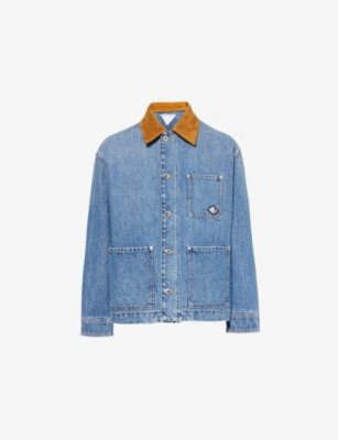 Bottega Veneta Blue Jacket With Suede Collar And Logo Patch In Denim Woman In Mid Blue