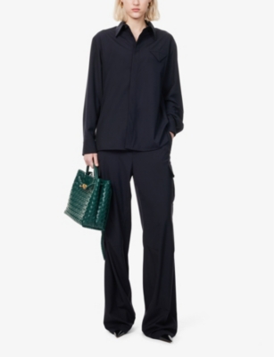 Bottega Veneta Womens Cargo-pocket Straight-leg Wool Trousers Midnight Blue In Midnight Blue