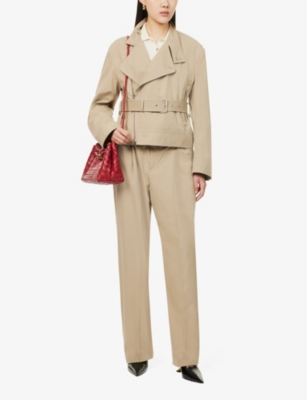 Bottega Veneta Cotton-blend Biker Jacket With Belt In Sand