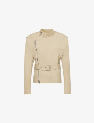 Bottega Veneta Cotton-blend Biker Jacket With Belt In Sand