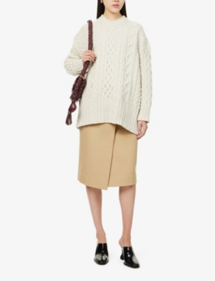 Bottega Veneta Womens String Aran Cable-knit Wool-blend Jumper In String