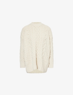 Bottega Veneta Womens String Aran Cable-knit Wool-blend Jumper In String