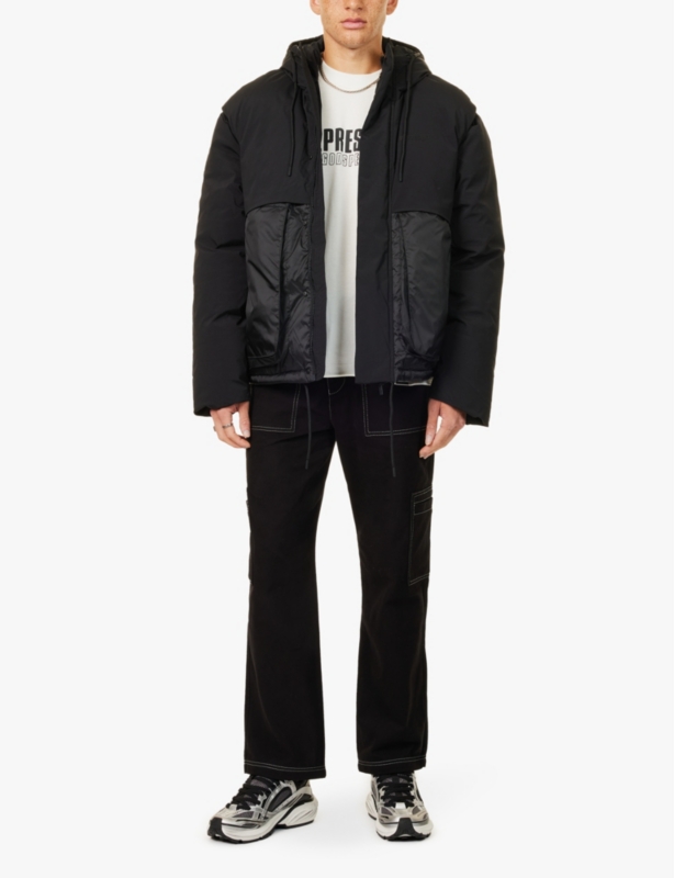 Layered hooded canvas-down jacket