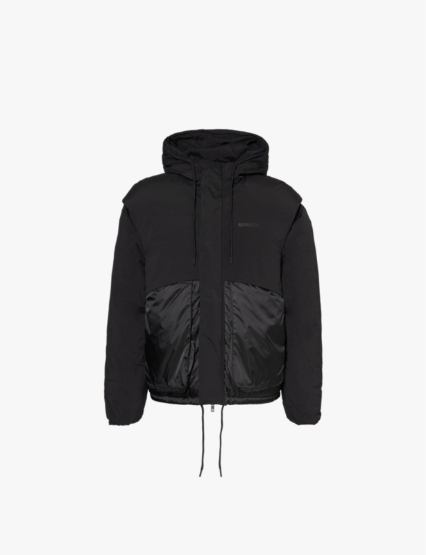 Layered hooded canvas-down jacket