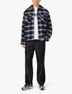 Represent Mens Midnight Navy Check-pattern Hooded Flannel Jacket In Midnight Navy