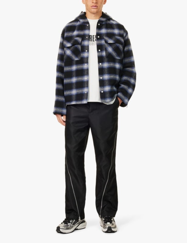 Check-pattern hooded flannel jacket