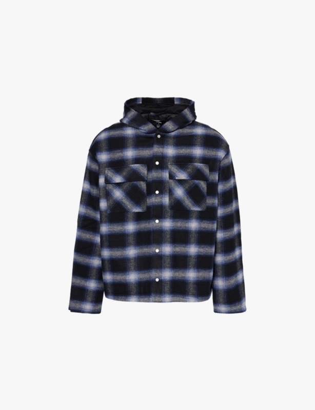 Check-pattern hooded flannel jacket
