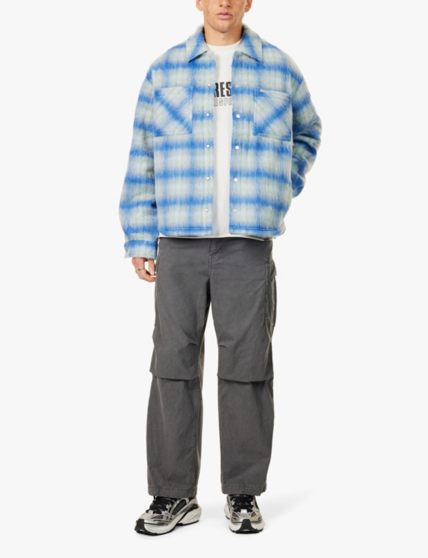 Check-pattern hairy woven jacket