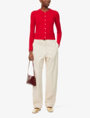 Guest In Residence Jane Pointelle Cashmere Cardigan In True Red