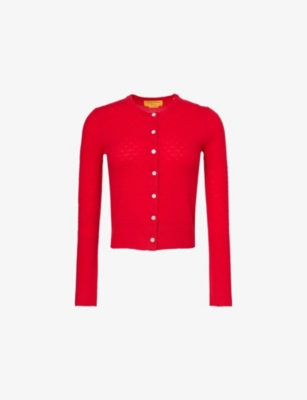 Guest In Residence Jane Pointelle Cashmere Cardigan In True Red