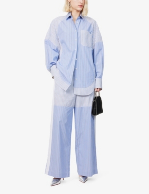 Stella Mccartney Womens Stripe-pattern Oversized-fit Cotton Shirt Multicolor Blue In Multicolor Blue