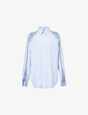 STELLA MCCARTNEY WOMENS SKY BLUE FALABELLA CHAIN-EMBELLISHED COTTON SHIRT