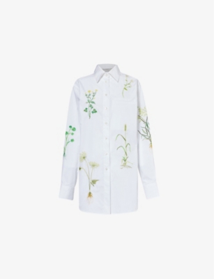 Stella Mccartney Womens Pure White Embroidered Welt-pocket Cotton-poplin Shirt In Pure White
