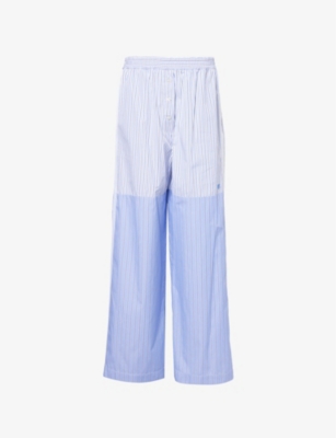 STELLA MCCARTNEY WOMENS MULTICOLOR BLUE STRIPED TWO-SLIP-POCKETS STRAIGHT-LEG HIGH-RISE COTTON-POPLIN TROUSERS