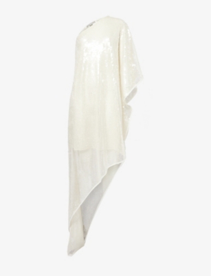 STELLA MCCARTNEY WOMENS CREAM SEQUIN ASYMMETRIC WOVEN-BLEND MIDI DRESS