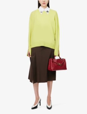STELLA MCCARTNEY WOMENS LIME ICONIC PLAQUE-EMBELLISHMENT WOOL JUMPER 