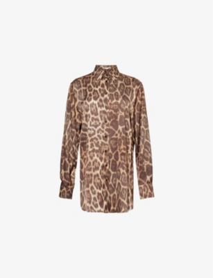 STELLA MCCARTNEY WOMENS MULTICOLOR BROWN LEOPARD-PRINT RELAXED SATIN SHIRT