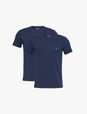 Mens Emporio Armani Brand-Print Relaxed-Fit Pack Of Two Stretch-Cotton T-Shirt