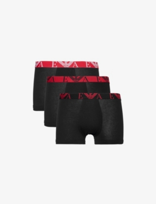 Mens Emporio Armani Branded-Waistband Pack Of Three Stretch-Cotton Trunks