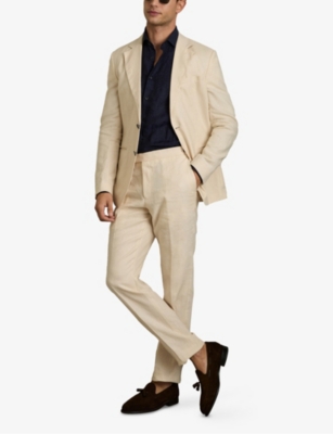 Reiss Mens Navy Ruban Cutaway-collar Slim-fit Linen Shirt In Black