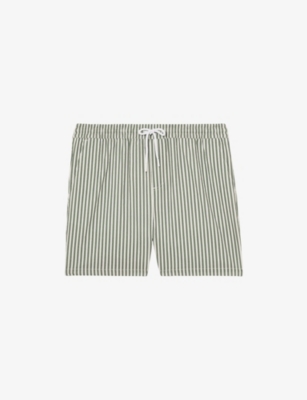 Reiss Mens Sage White Bay Seersucker Stripe Swim Shorts