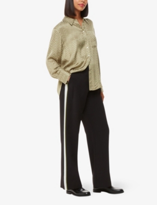 Shop Whistles Omens  Jacquard Zig-zag Print Satin Shirt In Khaki/olive
