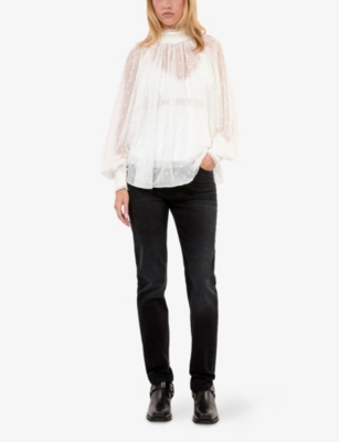 The Kooples Womens Black Washed Logo-patch Slim-leg Mid-rise Stretch-denim Jeans In Black Washed