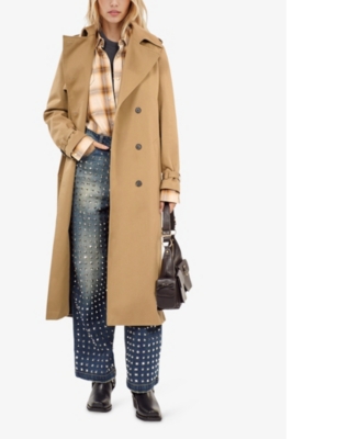 THE KOOPLES WOMENS BEIGE DOUBLE-BREASTED LONG COTTON TRENCH COAT 